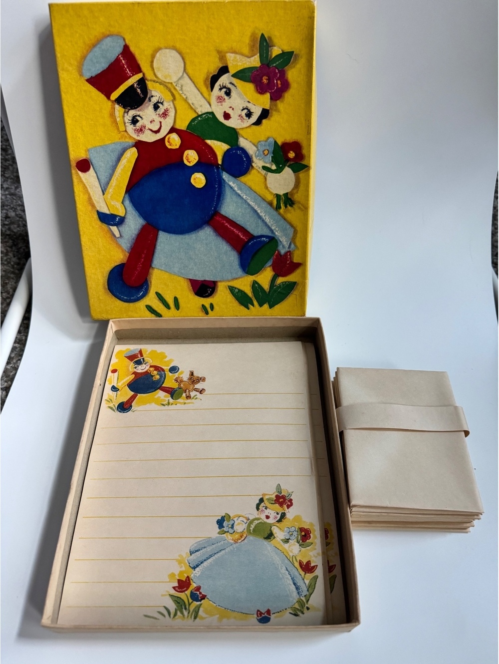 Vintage Children's Stationery Set with Envelopes and Decorative Box